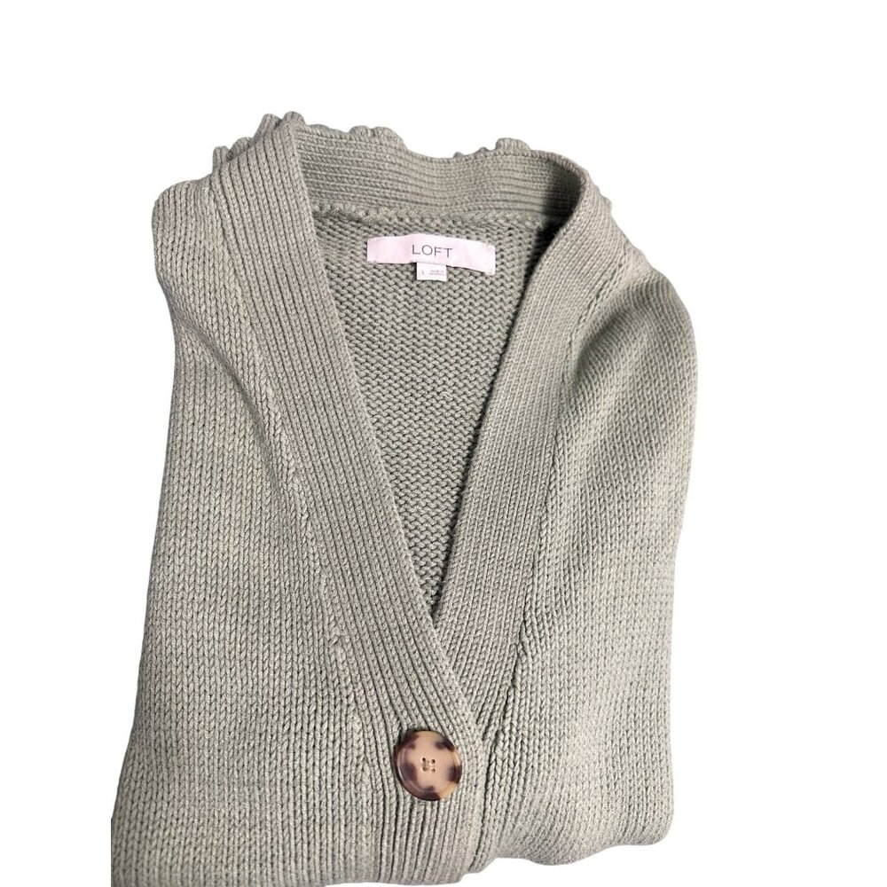 Loft Womens Sage Green Button Front Cardigan Sweater Size L 100% Cotton Knit - Picture 5 of 7